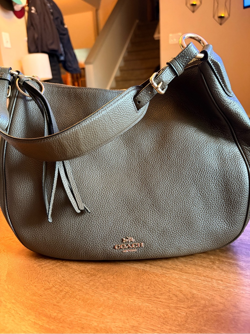 COACH Sutton Pebble Leather Shoulder Bag in Olive Green